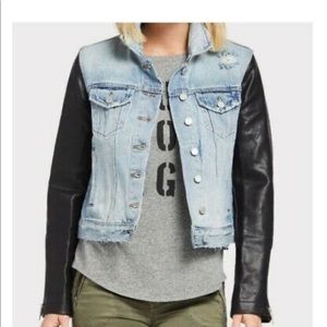 BLANKNYC Distressed Denim Jacket with Faux Leather